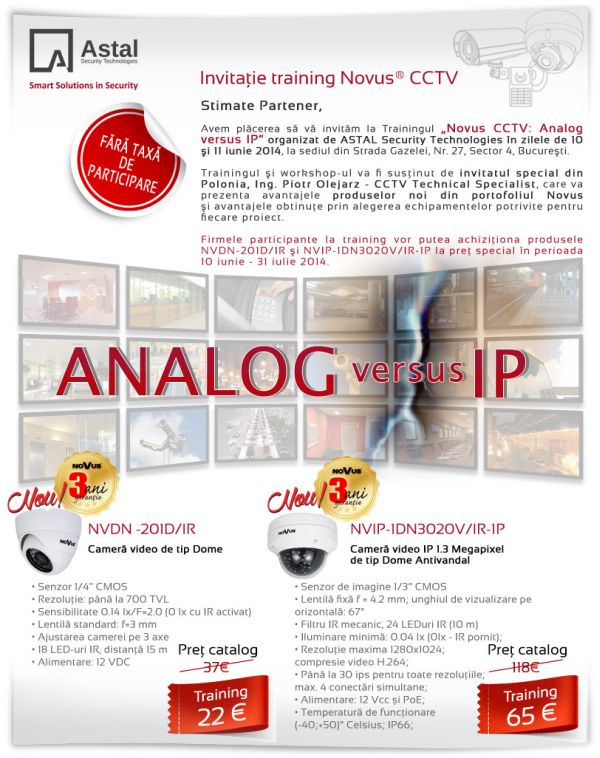 ASTAL oragnizeaza trainingul „Novus CCTV: Analog versus IP”